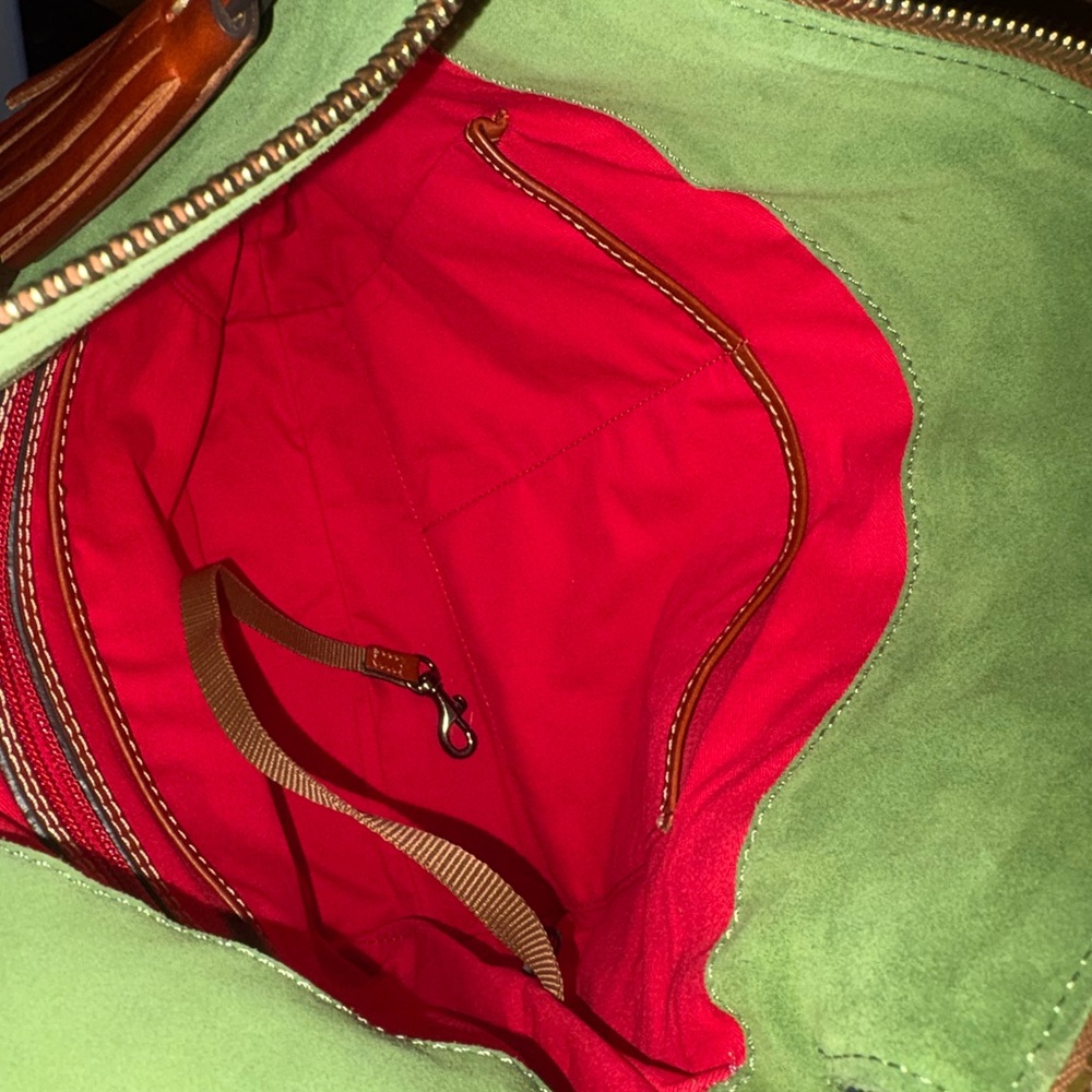 New Dooney and Bourke Leaf Green Suede Small Dixon Crossbody Purse - Picture 3 of 4